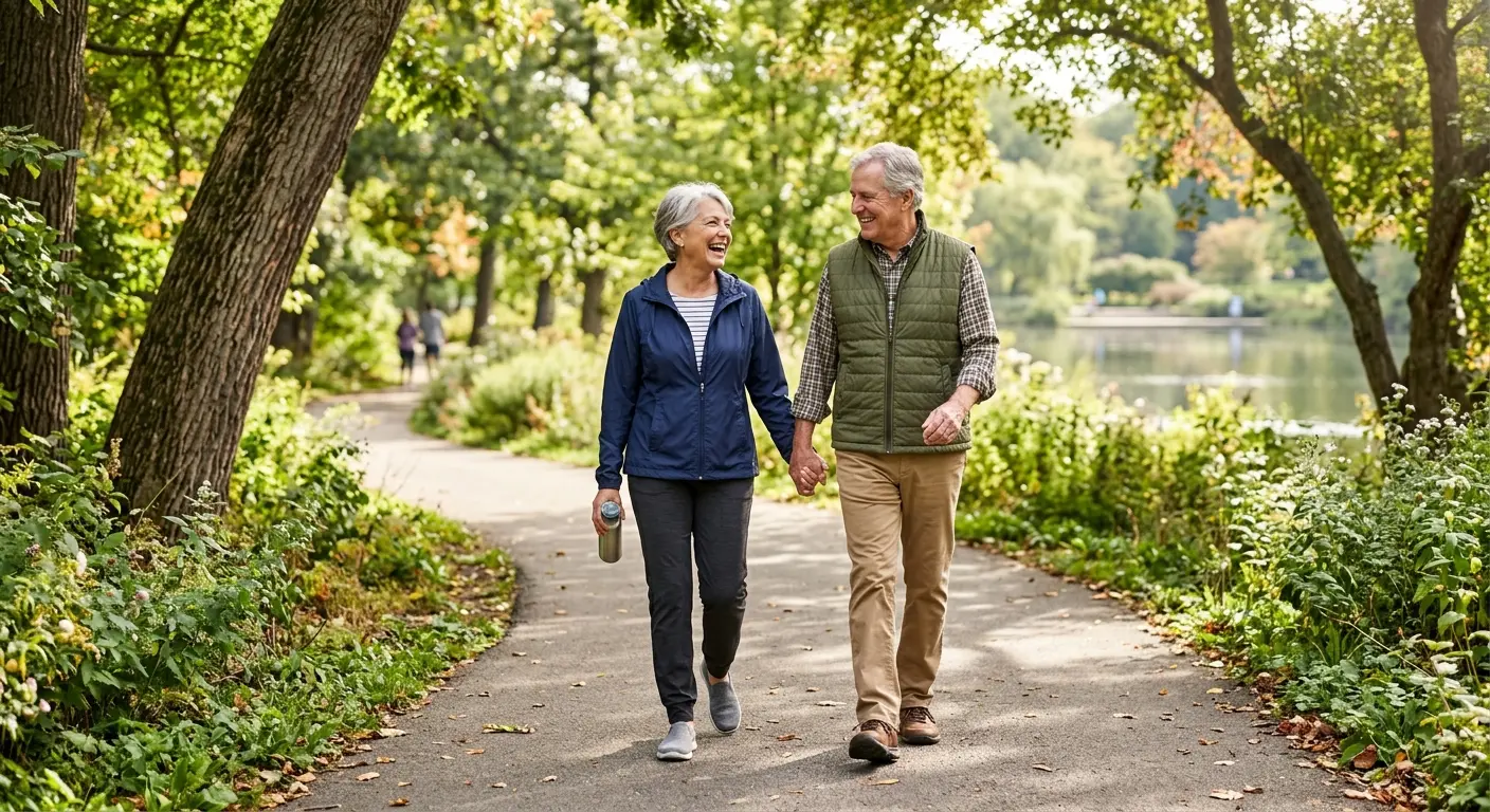 Senior couple walking in park